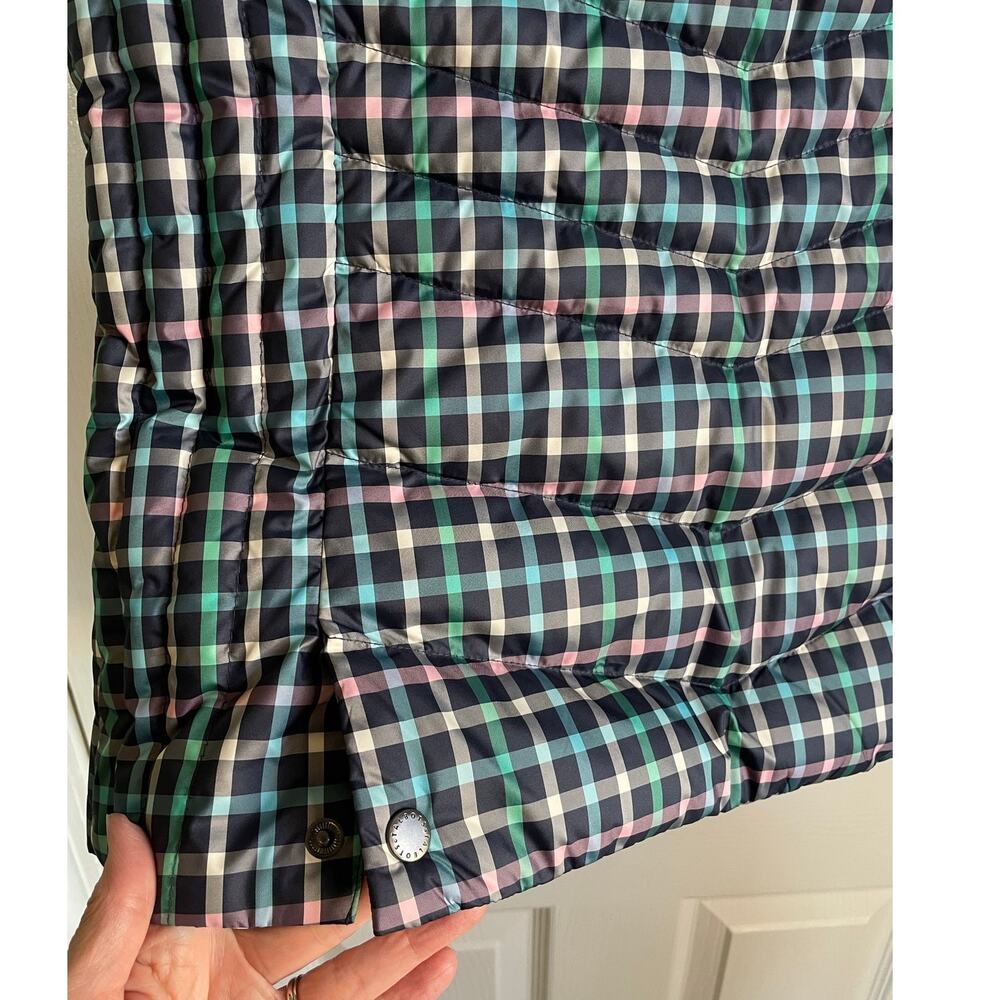 Talbots Womens M Navy Plaid Down Filled Quilted Puffer Vest Zip Pockets Preppy - Picture 9 of 13